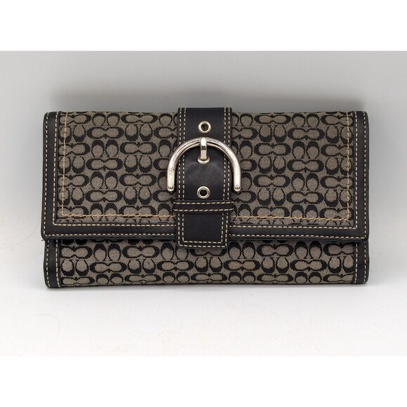 Y2K COACH Women's Canvas Leather Trim Wallet Black/Gray - Picture 1 of 7